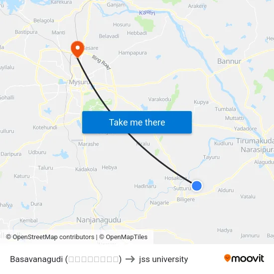 Basavanagudi (ಬಸವನಗುಡಿ) to jss university map