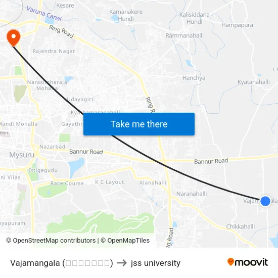 Vajamangala (ವಾಜಮಂಗಲ) to jss university map