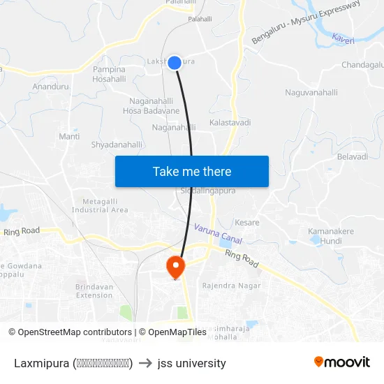 Laxmipura (ಲಕ್ಷ್ಮೀಪುರ) to jss university map