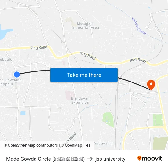 Made Gowda Circle (ಮಾದೇಗೌಡ ವೃತ್ತ) to jss university map
