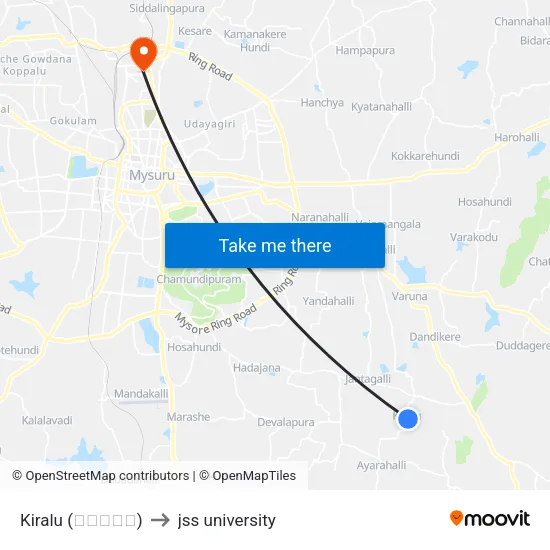 Kiralu (ಕಿರಳು) to jss university map