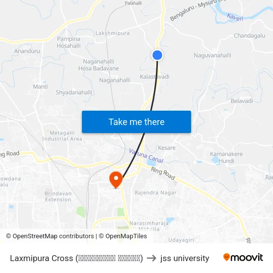 Laxmipura Cross (ಲಕ್ಷ್ಮೀಪುರ ಕ್ರಾಸ್) to jss university map