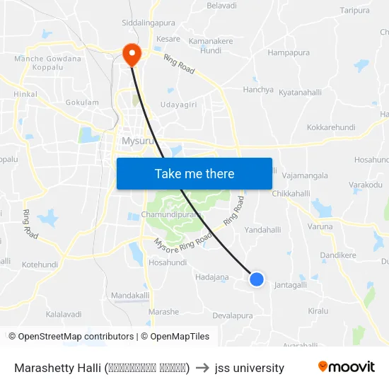 Marashetty Halli (ಮಾರಶೆಟ್ಟಿ ಹಳ್ಳಿ) to jss university map
