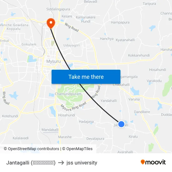 Jantagalli (ಜನತಾಗಳ್ಳಿ) to jss university map
