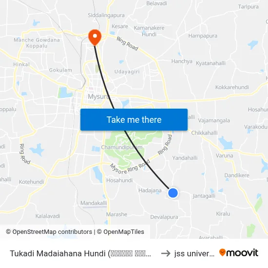 Tukadi Madaiahana Hundi (ತುಕಾದಿ ಮಾದಯ್ಯನಹುಂಡಿ) to jss university map