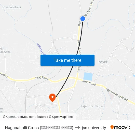 Naganahalli Cross (ನಾಗೇನಹಳ್ಳಿ ಕ್ರಾಸ್) to jss university map