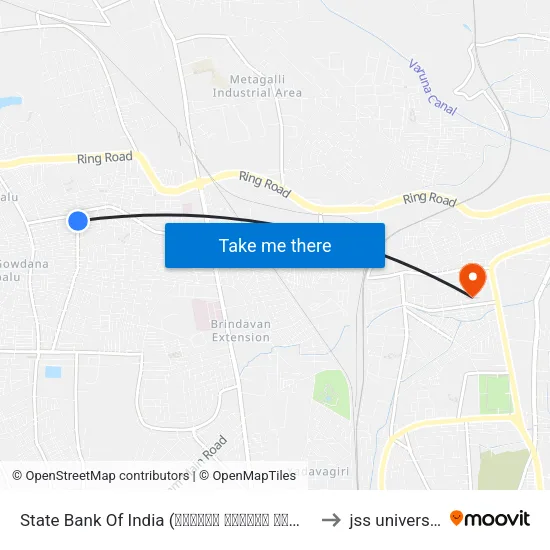 State Bank Of India (ಭಾರತೀಯ ಸ್ಟೇಟ್ ಬ್ಯಾಂಕ್) to jss university map