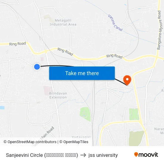 Sanjeevini Circle (ಸಂಜೀವಿನಿ ವೃತ್ತ) to jss university map