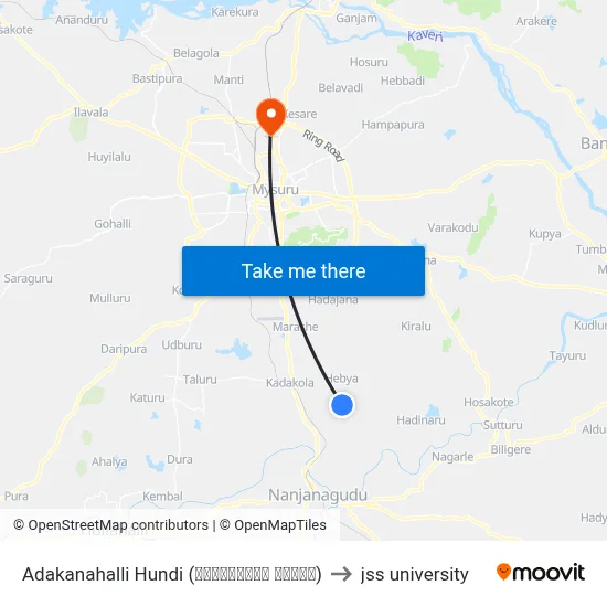 Adakanahalli Hundi (ಅಡಕನಹಳ್ಳಿ ಹುಂಡಿ) to jss university map