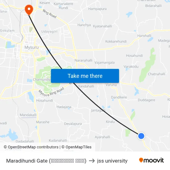 Maradihundi Gate (ಮರಾದಿಹುಂಡಿ ಗೇಟ್) to jss university map