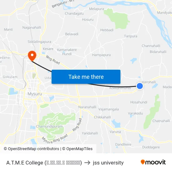 A.T.M.E College (ಎ.ಟಿ.ಎಂ.ಇ ಕಾಲೇಜು) to jss university map