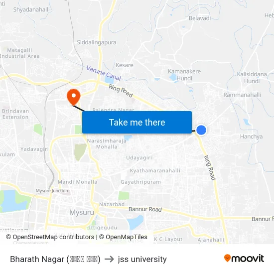 Bharath Nagar (ಭರತ್ ನಗರ) to jss university map