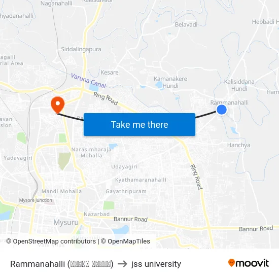 Rammanahalli (ರಮ್ಮನ ಹಳ್ಳಿ) to jss university map