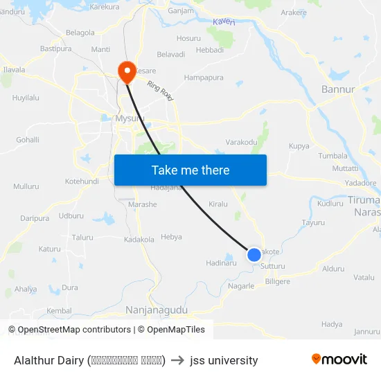 Alalthur Dairy (ಅಳಾಳ್ತೂರು ಡೈರಿ) to jss university map