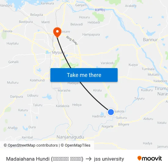 Madaiahana Hundi (ಮಾದಯ್ಯನ ಹುಂಡಿ) to jss university map