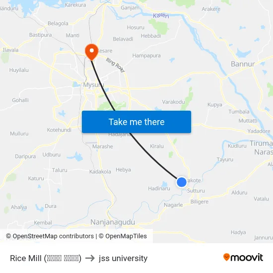 Rice Mill (ರೈಸ್ ಮಿಲ್) to jss university map