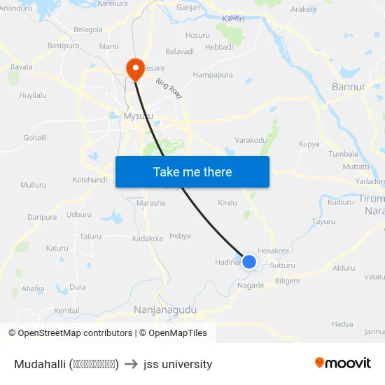 Mudahalli (ಮುದಹಳ್ಳಿ) to jss university map