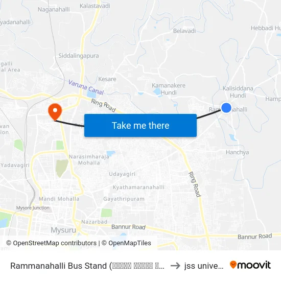 Rammanahalli Bus Stand (ರಮ್ಮನ ಹಳ್ಳಿ ಬಸ್ ನಿಲ್ದಾಣ) to jss university map