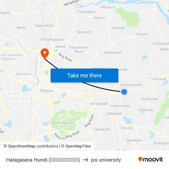 Halagaiana Hundi (ಹಲಗಯ್ಯನಹುಂಡಿ) to jss university map