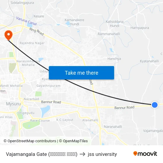 Vajamangala Gate (ವಾಜಮಂಗಲ ಗೇಟ್) to jss university map