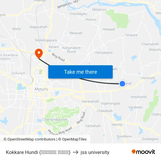 Kokkare Hundi (ಕೊಕ್ಕರೆ ಹುಂಡಿ) to jss university map