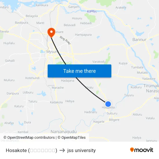 Hosakote (ಹೊಸಕೋಟೆ) to jss university map