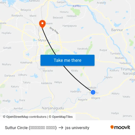Suttur Circle (ಸುತ್ತೂರು ವೃತ್ತ) to jss university map
