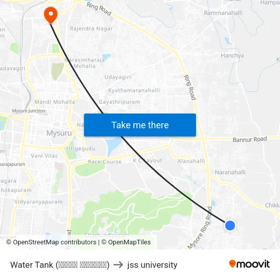 Water Tank (ವಾಟರ್ ಟ್ಯಾಂಕ್) to jss university map