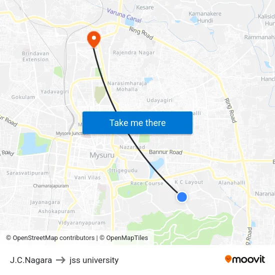 J.C.Nagara to jss university map