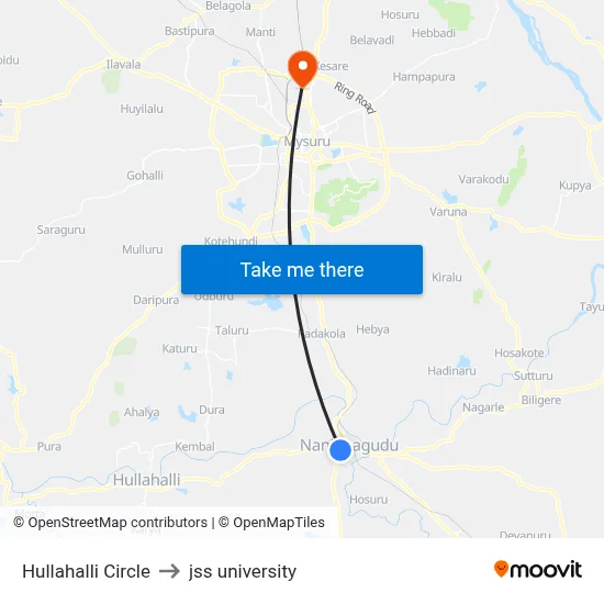 Hullahalli Circle to jss university map