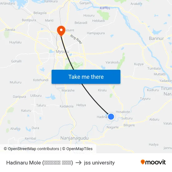 Hadinaru Mole (ಹದಿನಾರು ಮೊಳೆ) to jss university map