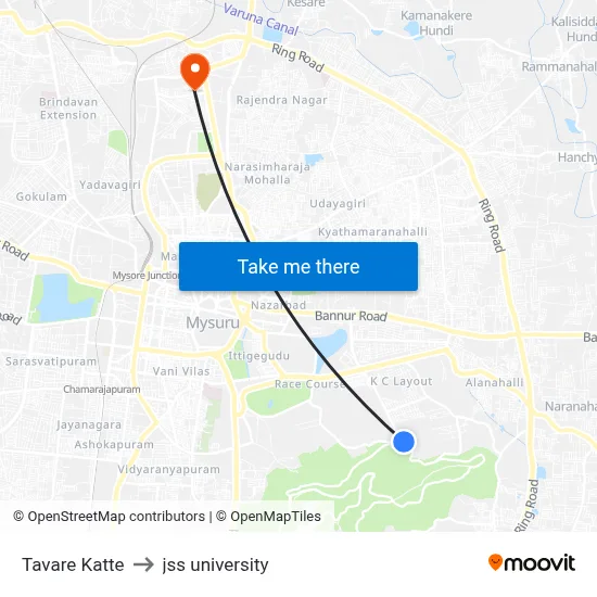 Tavare Katte to jss university map