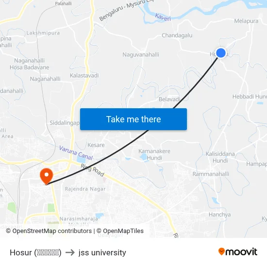 Hosur (ಹೊಸೂರು) to jss university map