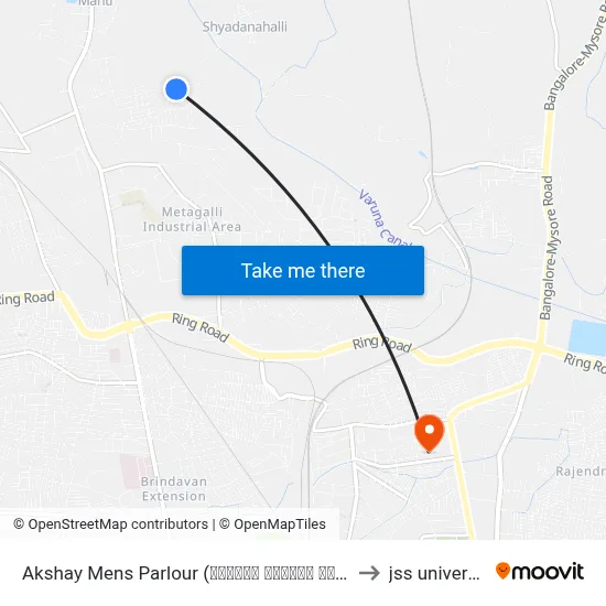 Akshay Mens Parlour (ಅಕ್ಷಯ್‌ ಮೆನ್ಸ್ ಪಾರ್ಲರ್) to jss university map
