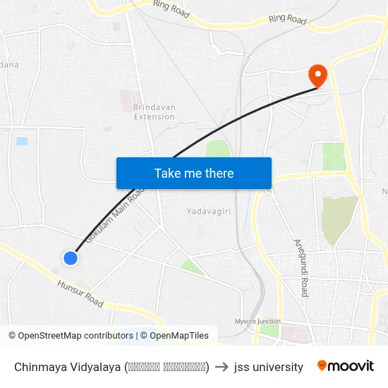 Chinmaya Vidyalaya (ಚಿನ್ಮಯ ವಿದ್ಯಾಲಯ) to jss university map