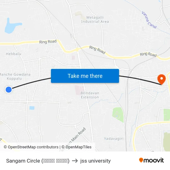 Sangam Circle (ಸಂಗಮ್ ವೃತ್ತ) to jss university map