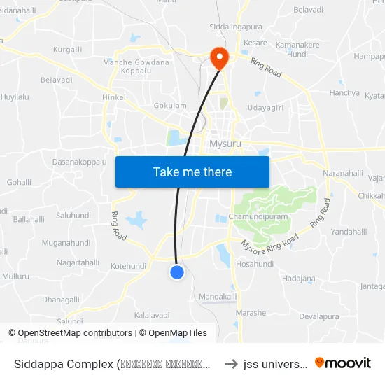 Siddappa Complex (ಸಿದ್ದಪ್ಪ ಕಾಂಪ್ಲೆಕ್ಸ್) to jss university map