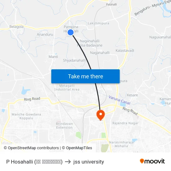 P Hosahalli (ಪಿ ಹೊಸಹಳ್ಳಿ) to jss university map