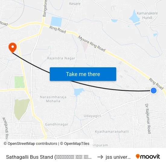 Sathagalli Bus Stand (ಸಾತಗಳ್ಳಿ ಬಸ್ ನಿಲ್ದಾಣ) to jss university map