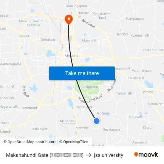 Makanahundi Gate (ಮಾಕನಹುಂಡಿ ಗೇಟ್) to jss university map