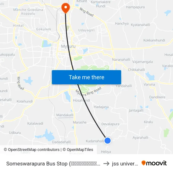 Someswarapura Bus Stop (ಸೋಮೇಶ್ವರಪುರ ಬಸ್ ನಿ.) to jss university map