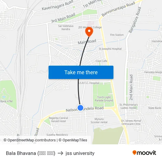 Bala Bhavana (ಬಾಲ ಭವನ) to jss university map