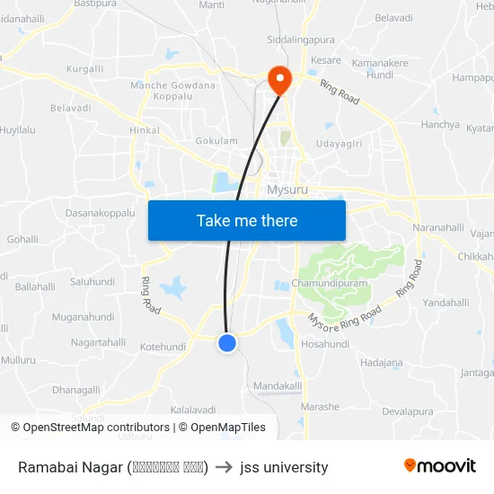 Ramabai Nagar (ರಮಾಬಾಯಿ ನಗರ) to jss university map
