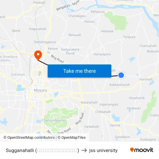 Sugganahalli (ಸುಗ್ಗನಹಳ್ಳಿ) to jss university map