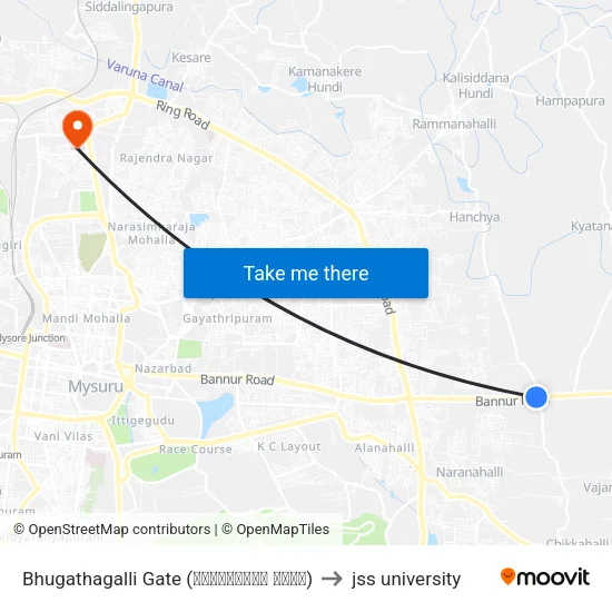 Bhugathagalli Gate (ಭುಗತಗಳ್ಳಿ ಗೇಟ್) to jss university map