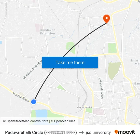 Paduvarahalli Circle (ಪಡುವರಹಳ್ಳಿ ವೃತ್ತ) to jss university map