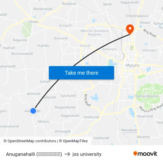 Anuganahalli (ಅನುಗನಹಳ್ಳಿ) to jss university map