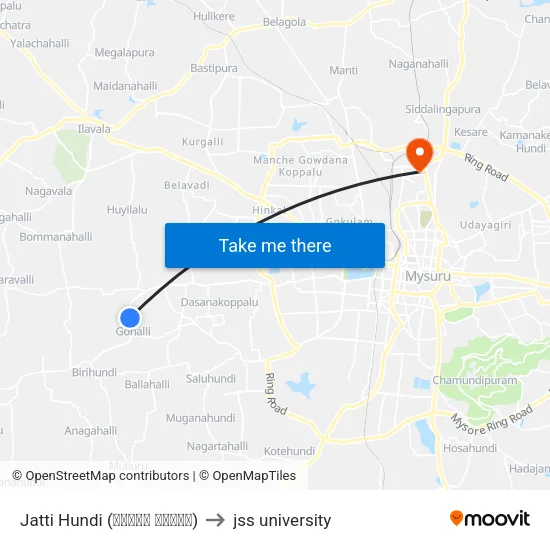 Jatti Hundi (ಜಟ್ಟಿ ಹುಂಡಿ) to jss university map
