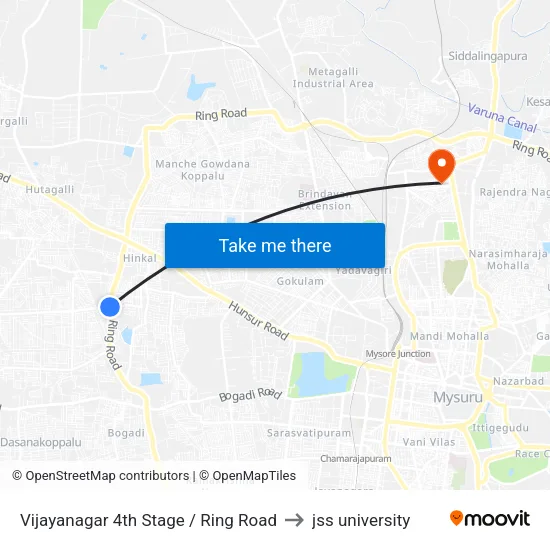 Vijayanagar 4th Stage / Ring Road to jss university map