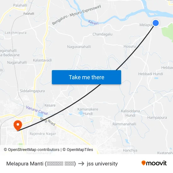 Melapura Manti (ಮೇಲಾಪುರ ಮಂಟಿ) to jss university map